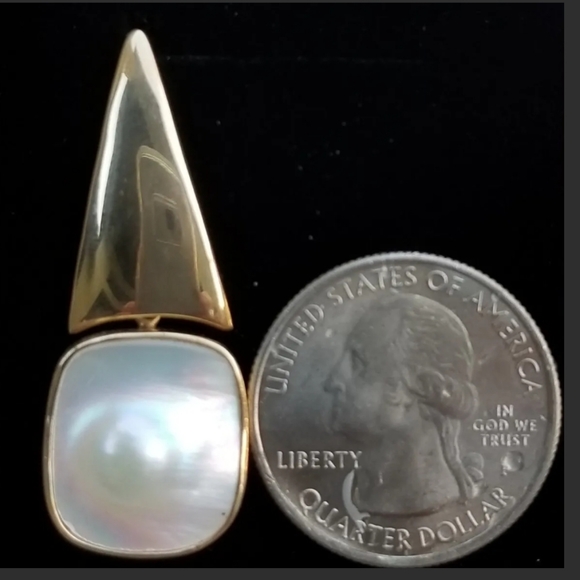 Earrings 14k Gold Blister Pearl Drop Vintage -Gemstone Earrings-Estate  9.6g - Picture 3 of 12